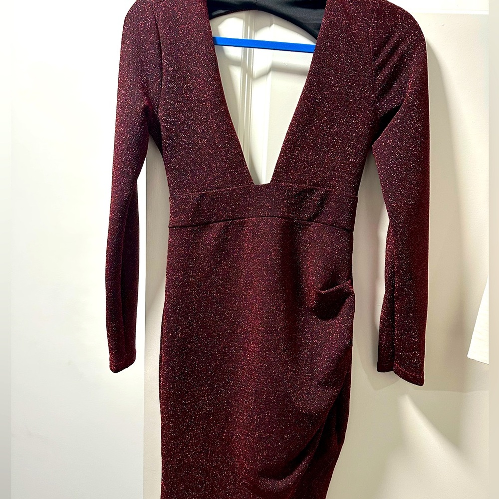 Burgundy Glitter Bodycon Dress